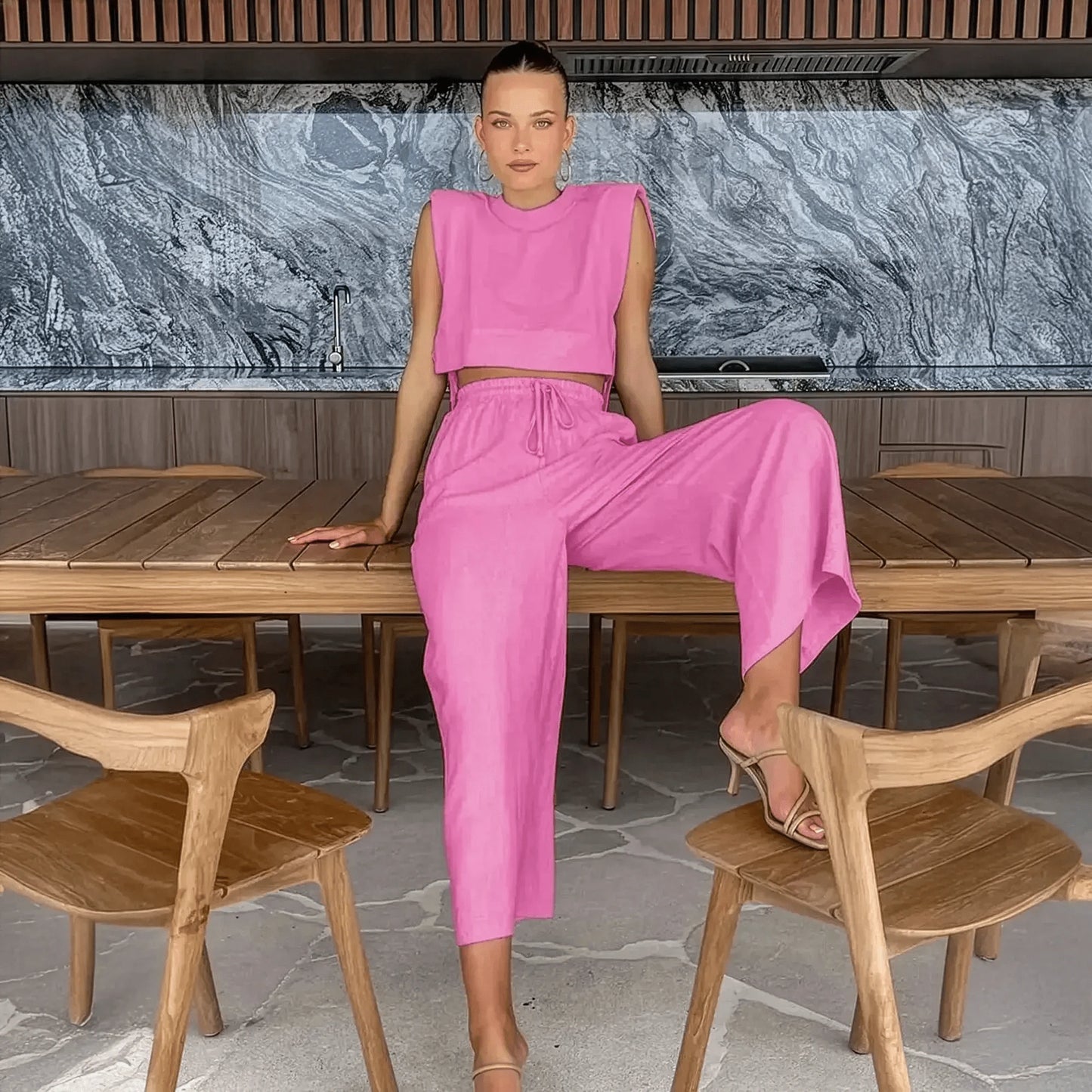 Ensemble Lin 2 Pièces : Crop Top + Pantalon Été - Saylana