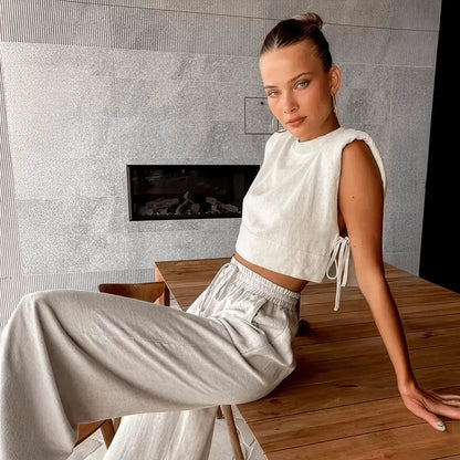 Ensemble Lin 2 Pièces : Crop Top + Pantalon Été - Saylana