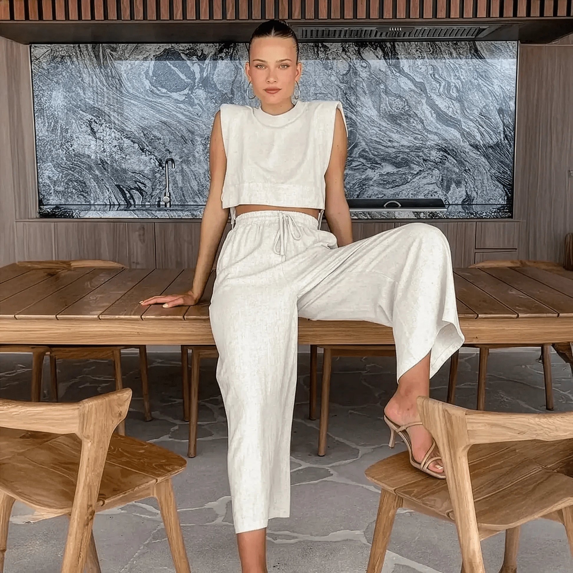 Ensemble Lin 2 Pièces : Crop Top + Pantalon Été - Saylana