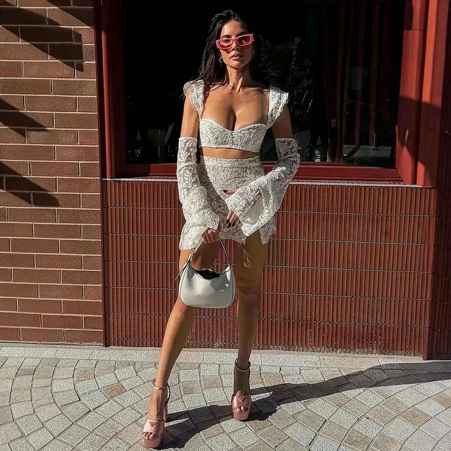 Ensemble Dentelle Jupe + Crop Top - Saylana