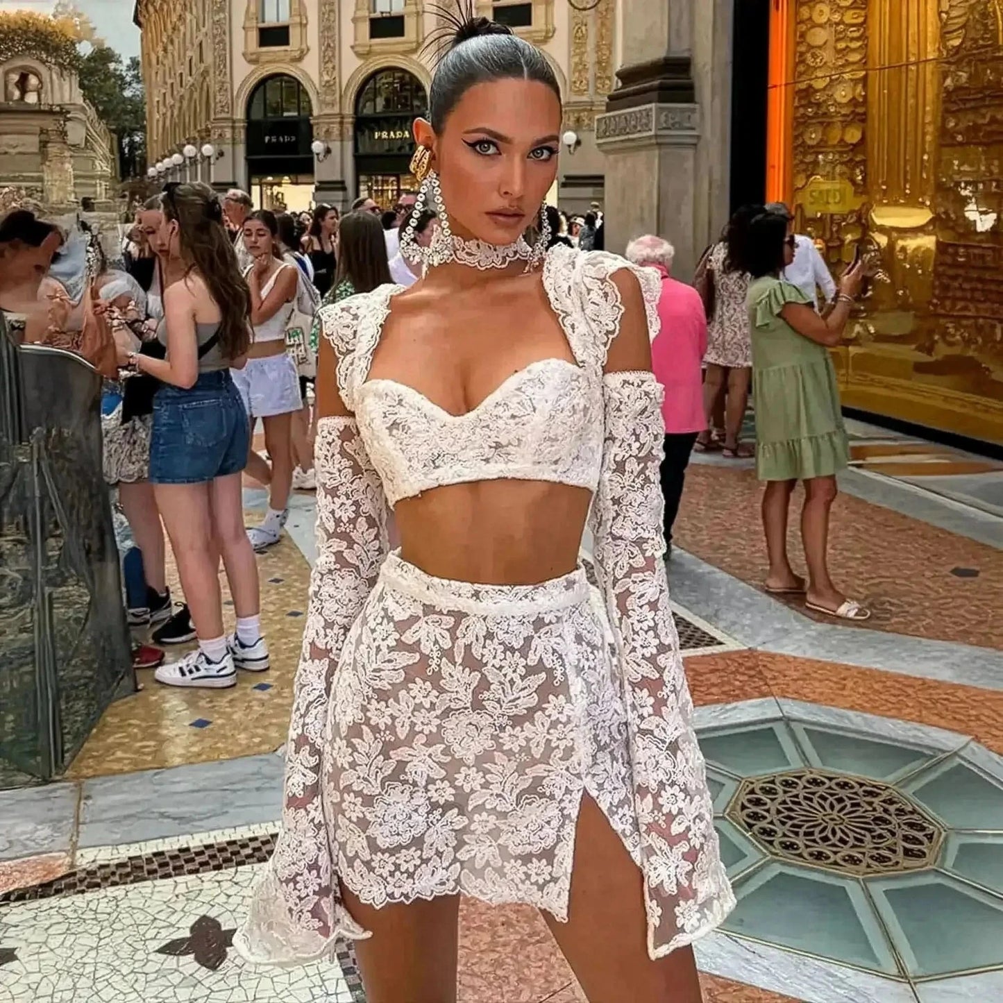 Ensemble Dentelle Jupe + Crop Top - Saylana