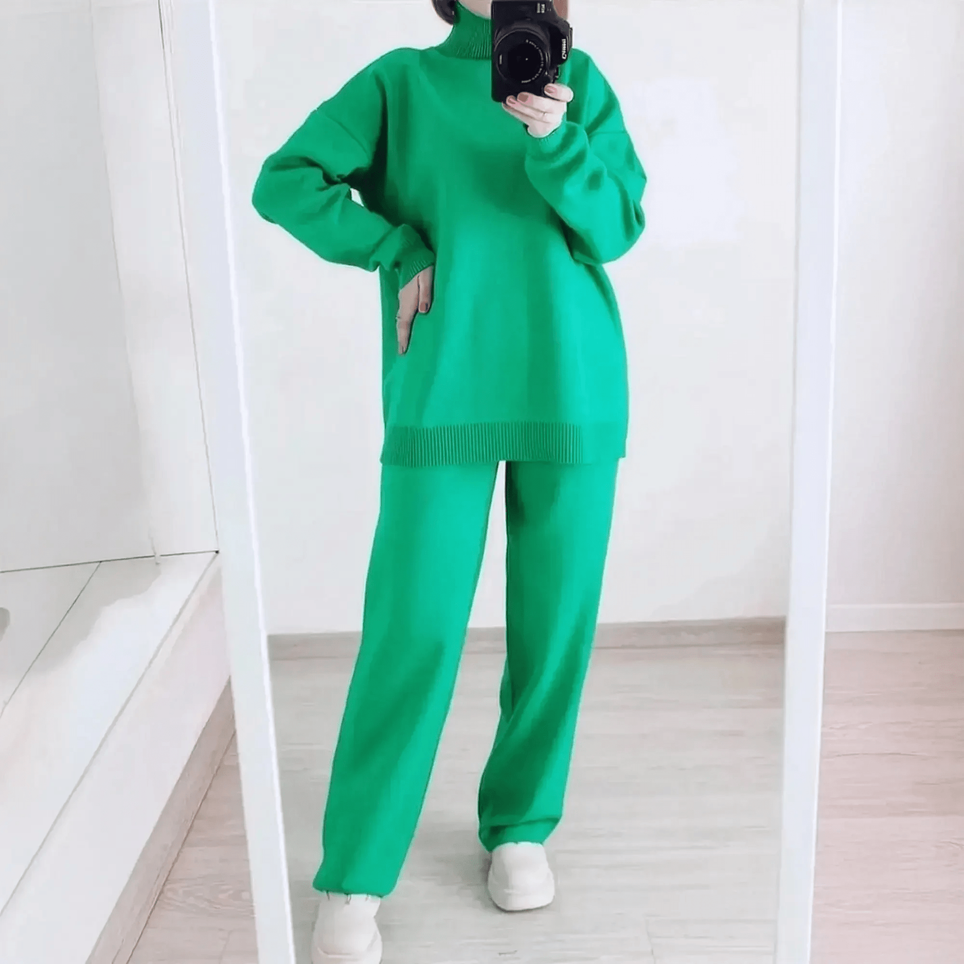 Ensemble Tricoté Femme : Col Roulé + Pantalon Droit - Saylana