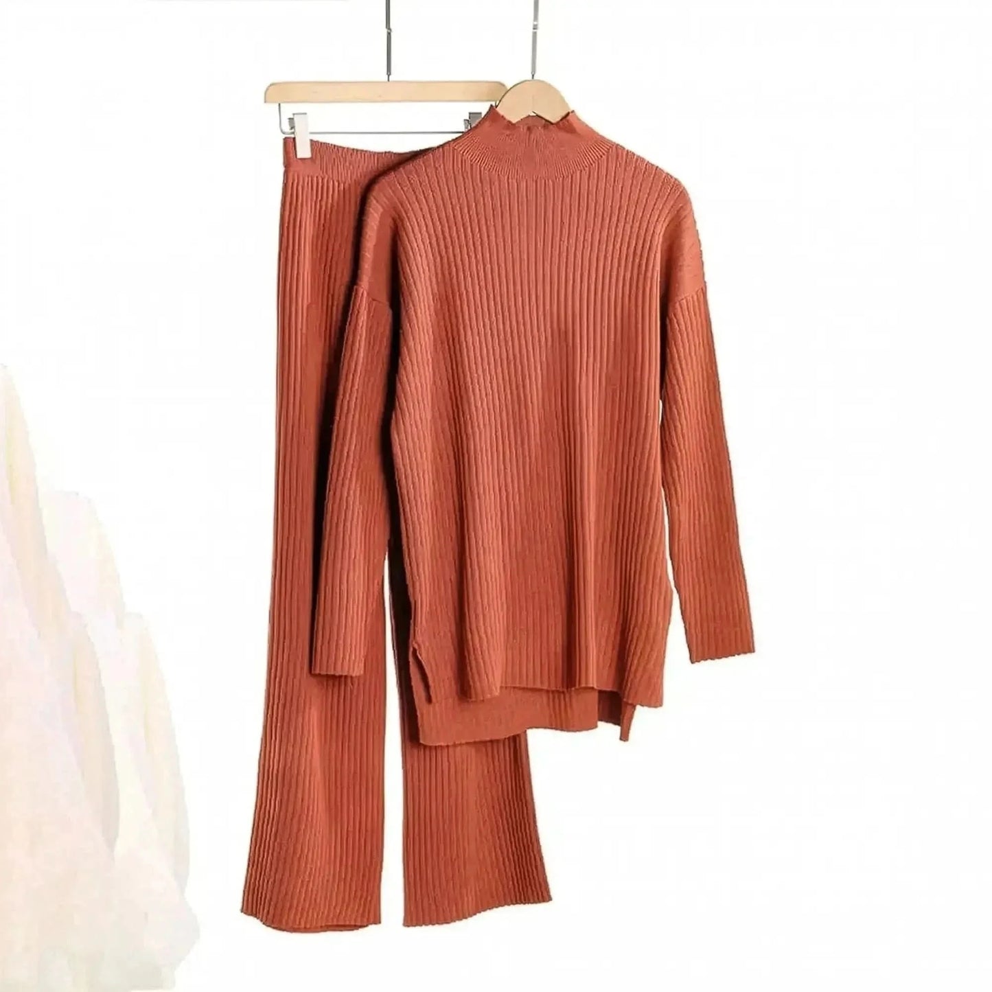 Ensemble Tricoté Femme : Col Roulé + Pantalon Droit - Saylana