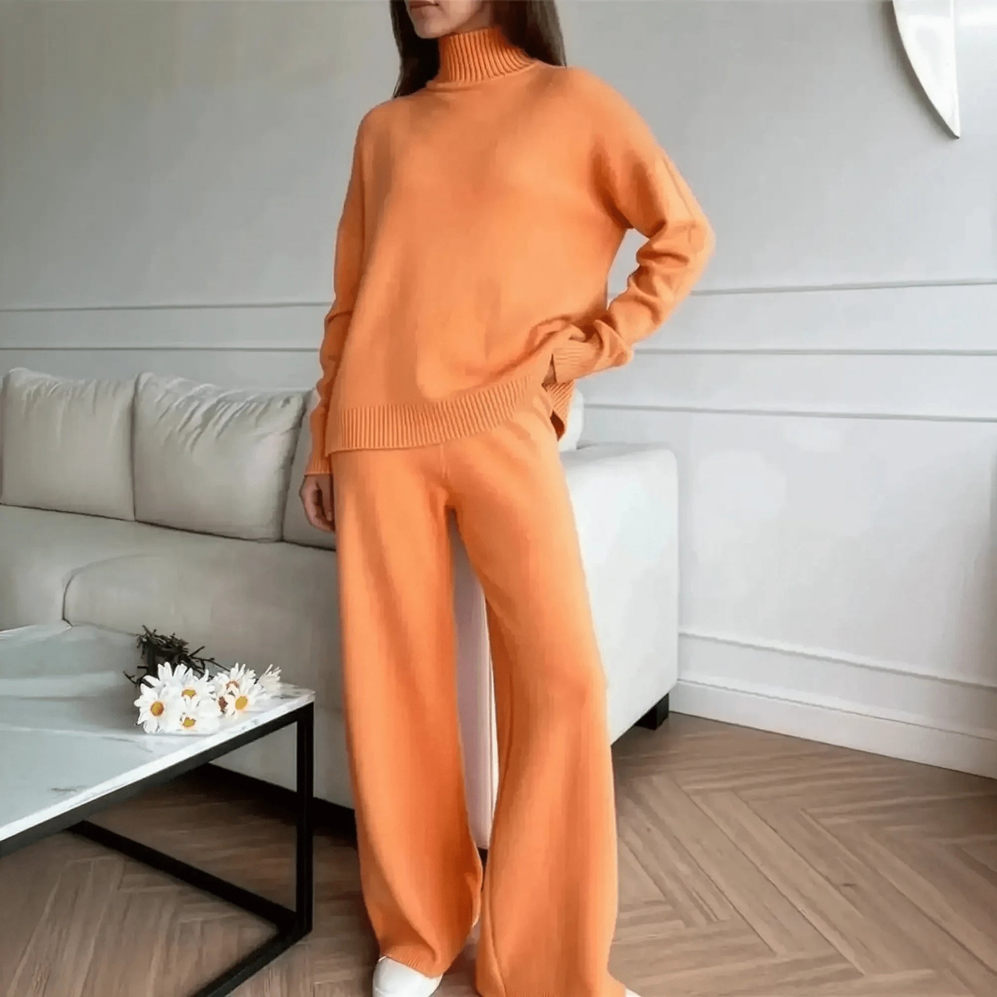 Ensemble Tricoté Femme : Col Roulé + Pantalon Droit - Saylana