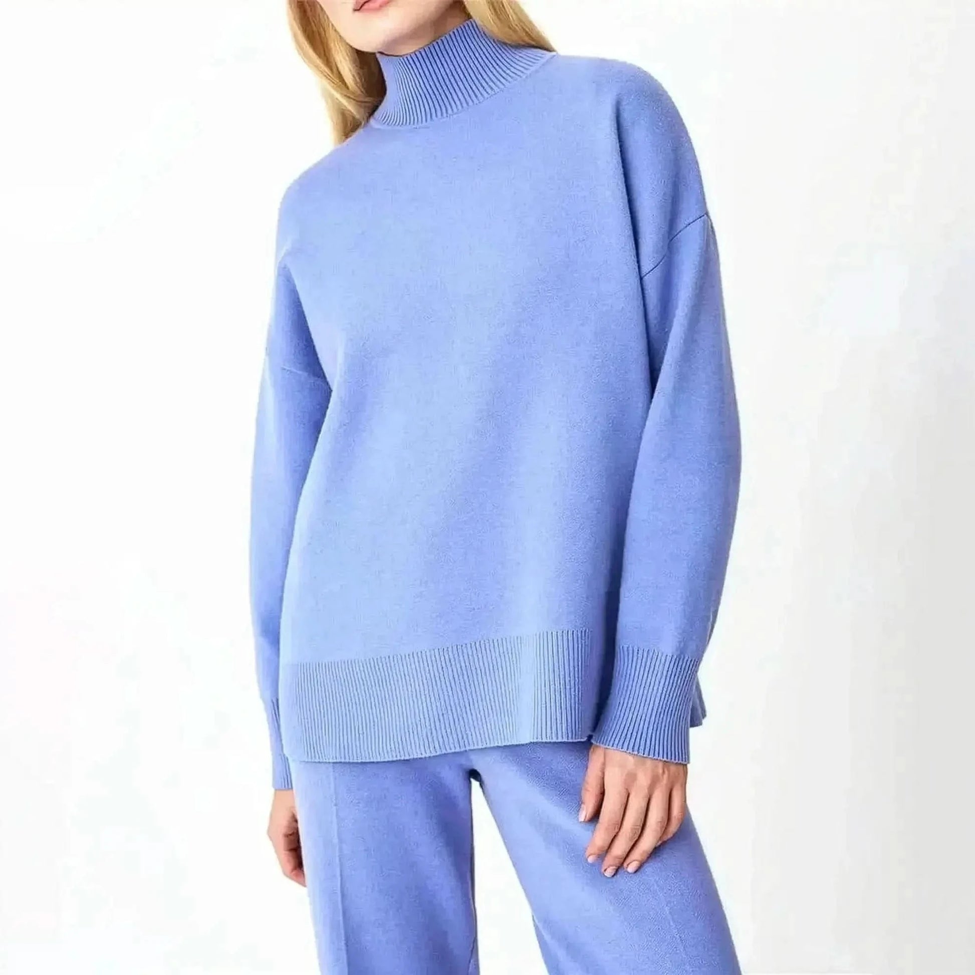 Ensemble Tricoté Femme : Col Roulé + Pantalon Droit - Saylana