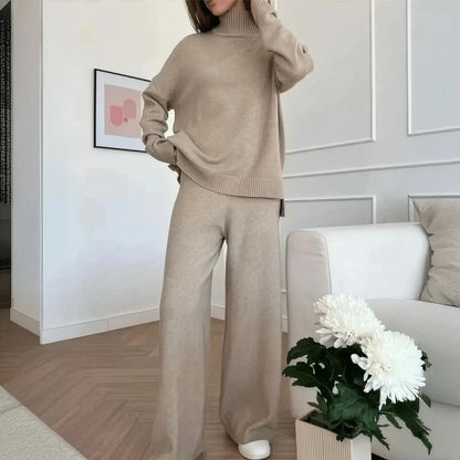 Ensemble Tricoté Femme : Col Roulé + Pantalon Droit - Saylana