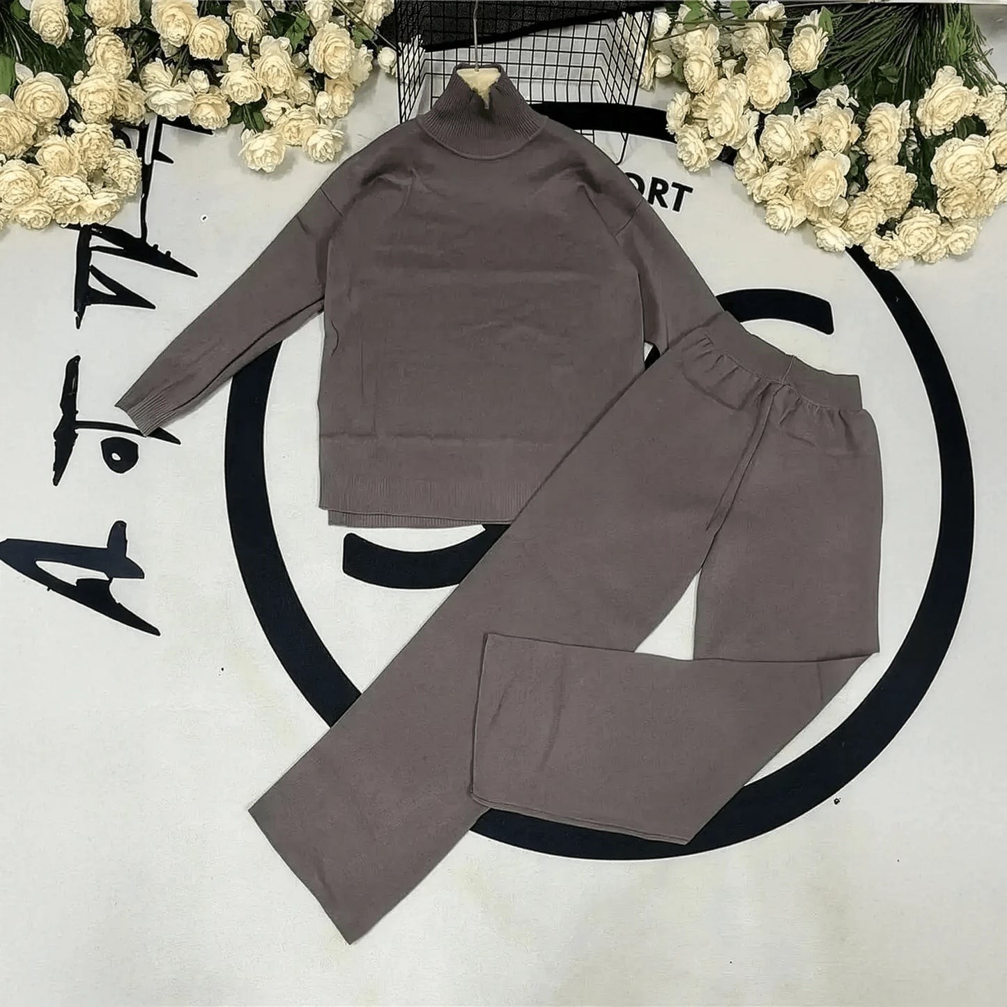 Ensemble Tricoté Femme : Col Roulé + Pantalon Droit - Saylana