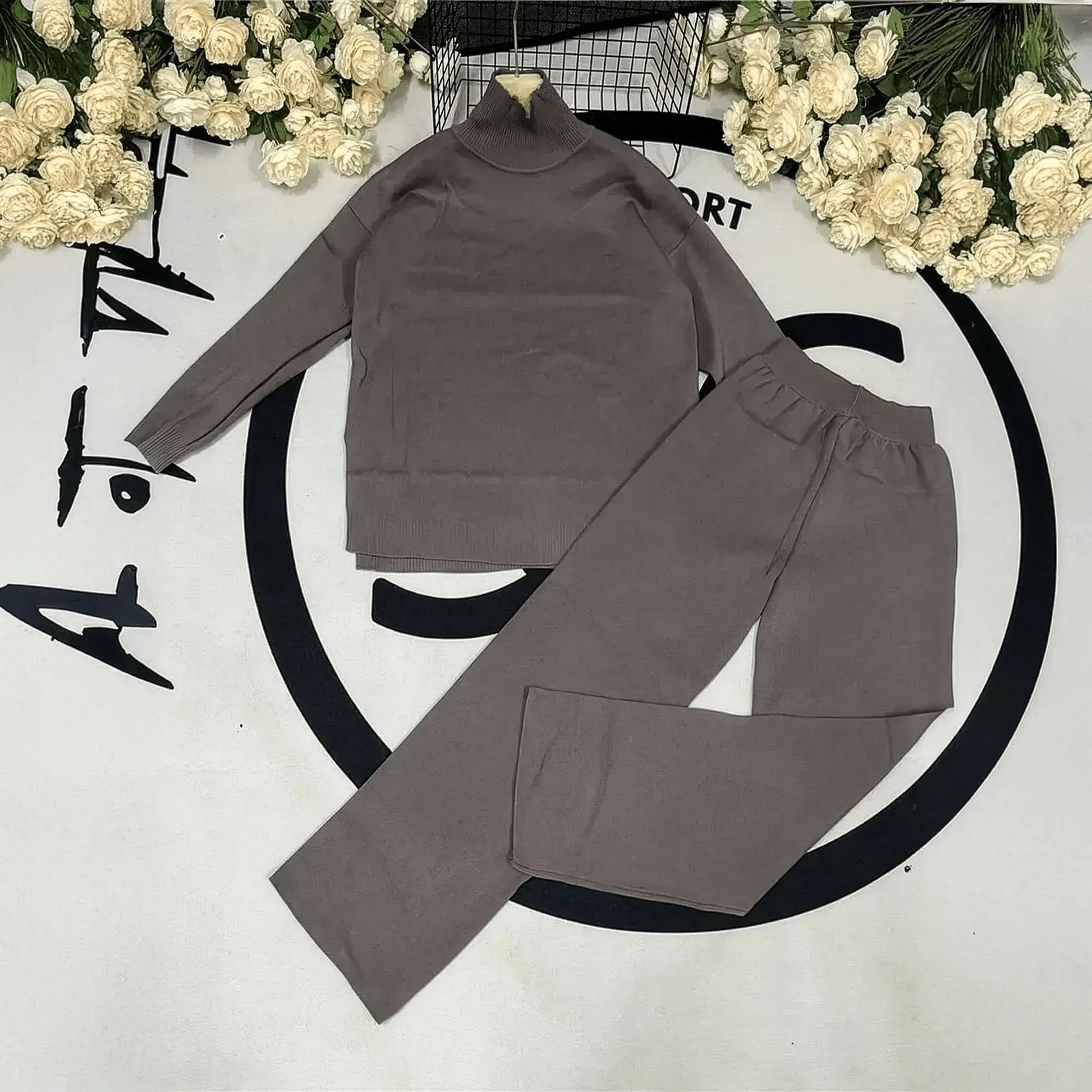 Ensemble Tricoté Femme : Col Roulé + Pantalon Droit - Saylana