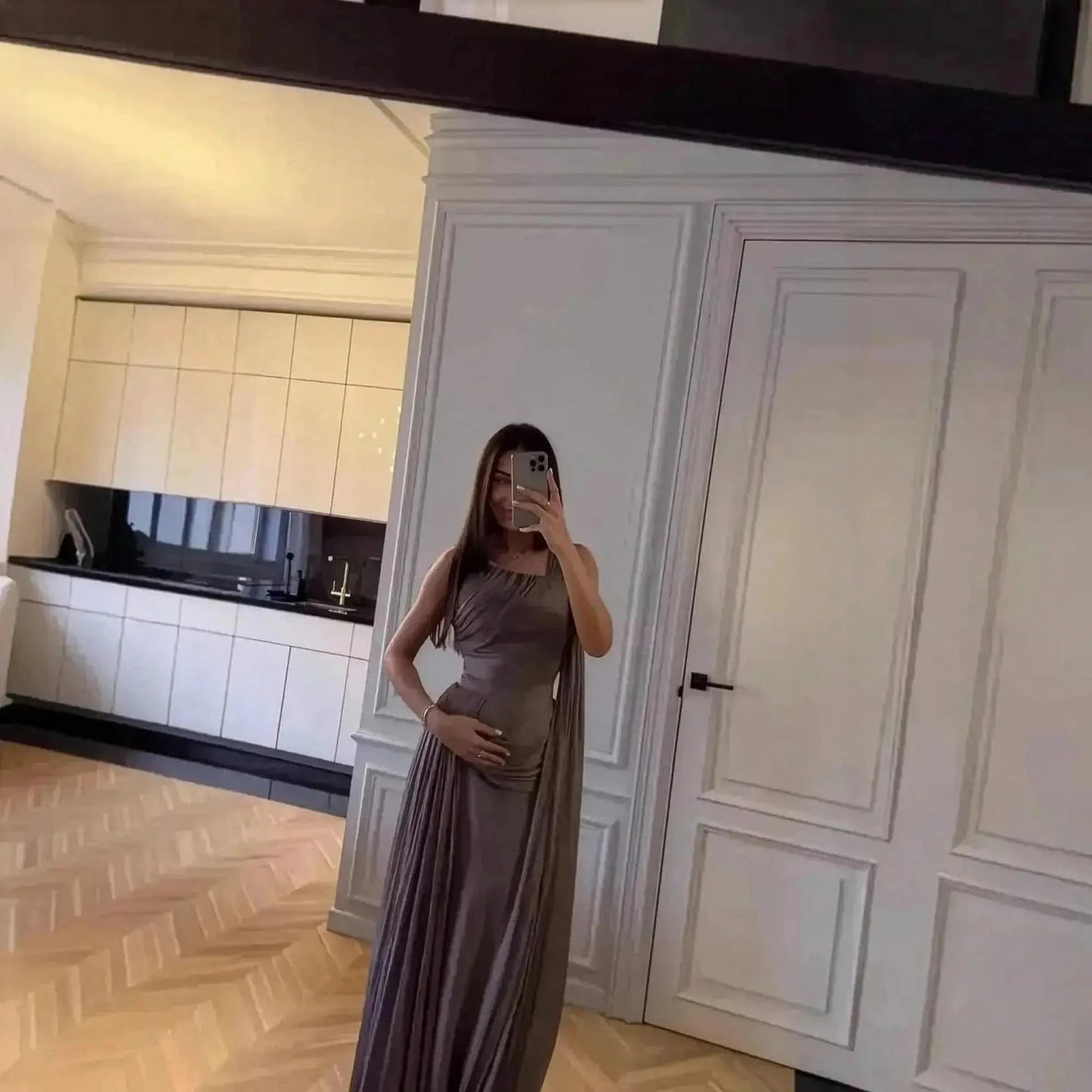 Robe de Soirée Satinée Plissée - Saylana