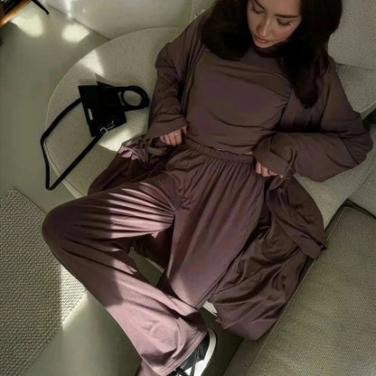 Ensemble 3 Pièces Élégant : Long Cardigan + Top + Pantalon Taille Haute - Saylana