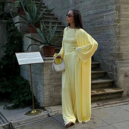 Ensemble 3 Pièces Élégant : Long Cardigan + Top + Pantalon Taille Haute - Saylana