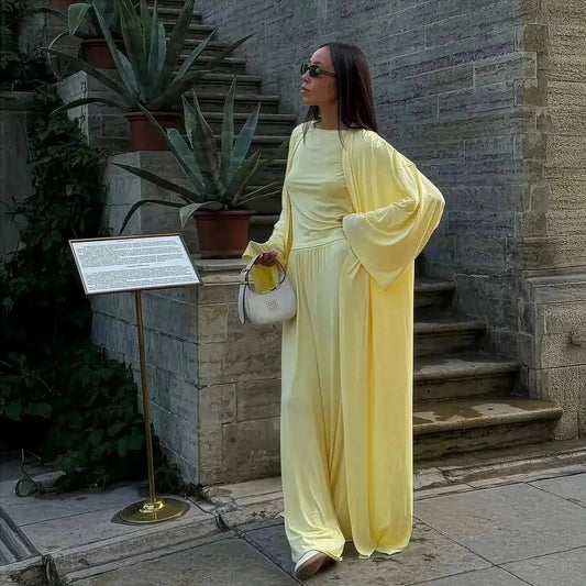 Ensemble 3 Pièces Élégant : Long Cardigan + Top + Pantalon Taille Haute - Saylana