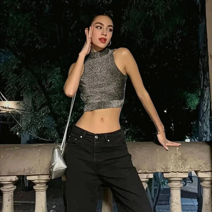 Crop Top Pailleté Dos Nu - Saylana