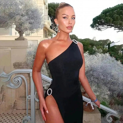 Robe Asymétrique Perlée Sexy - Saylana