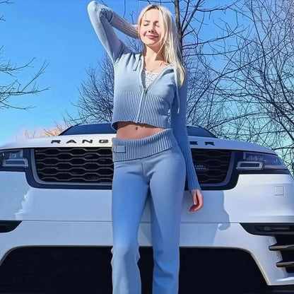 Ensemble Côtelé Zippé : Hoodie + Pantalon Ajusté - Saylana