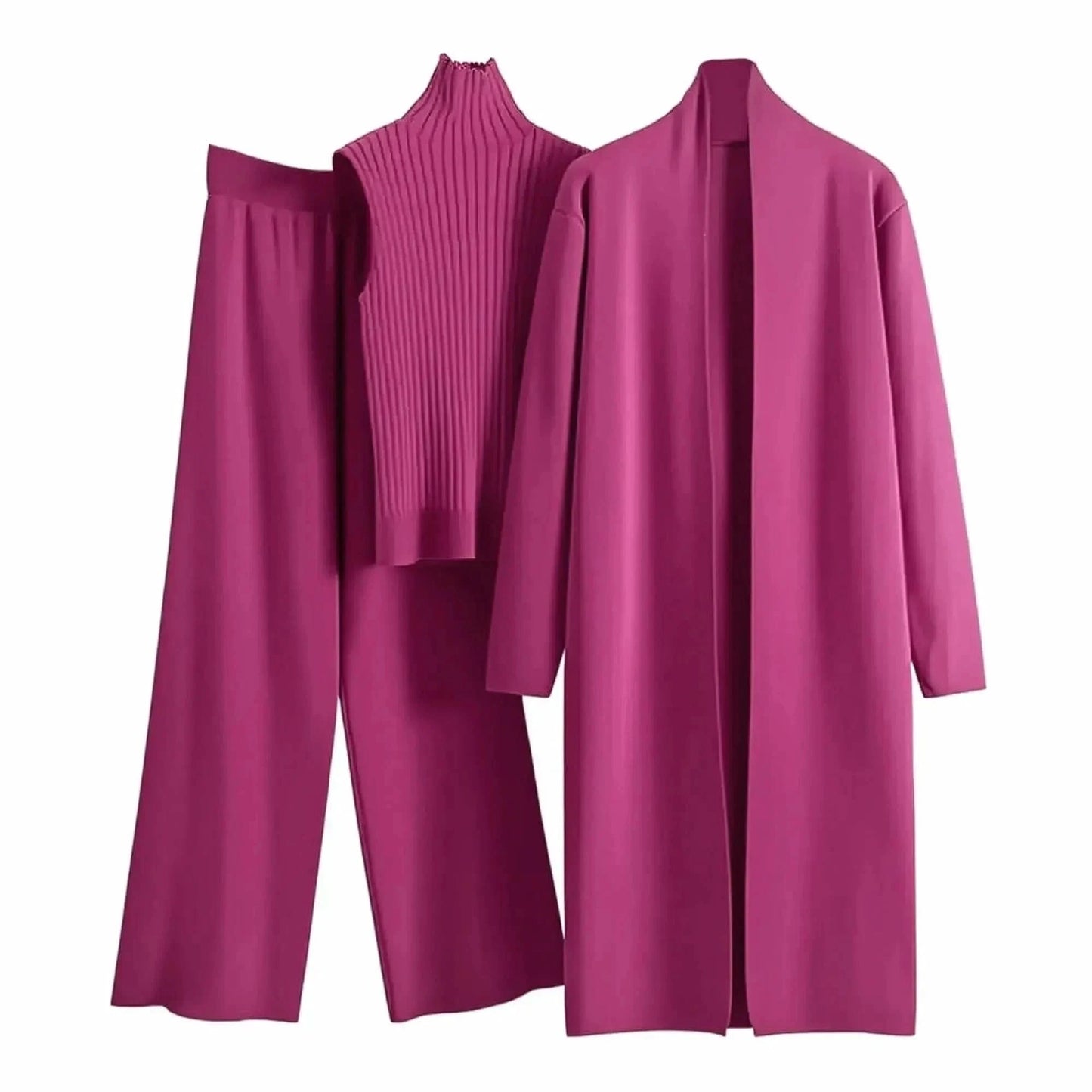 Ensemble 3 Pièces Tricot : Gilet Long + Pull Sans Manches + Pantalon - Saylana