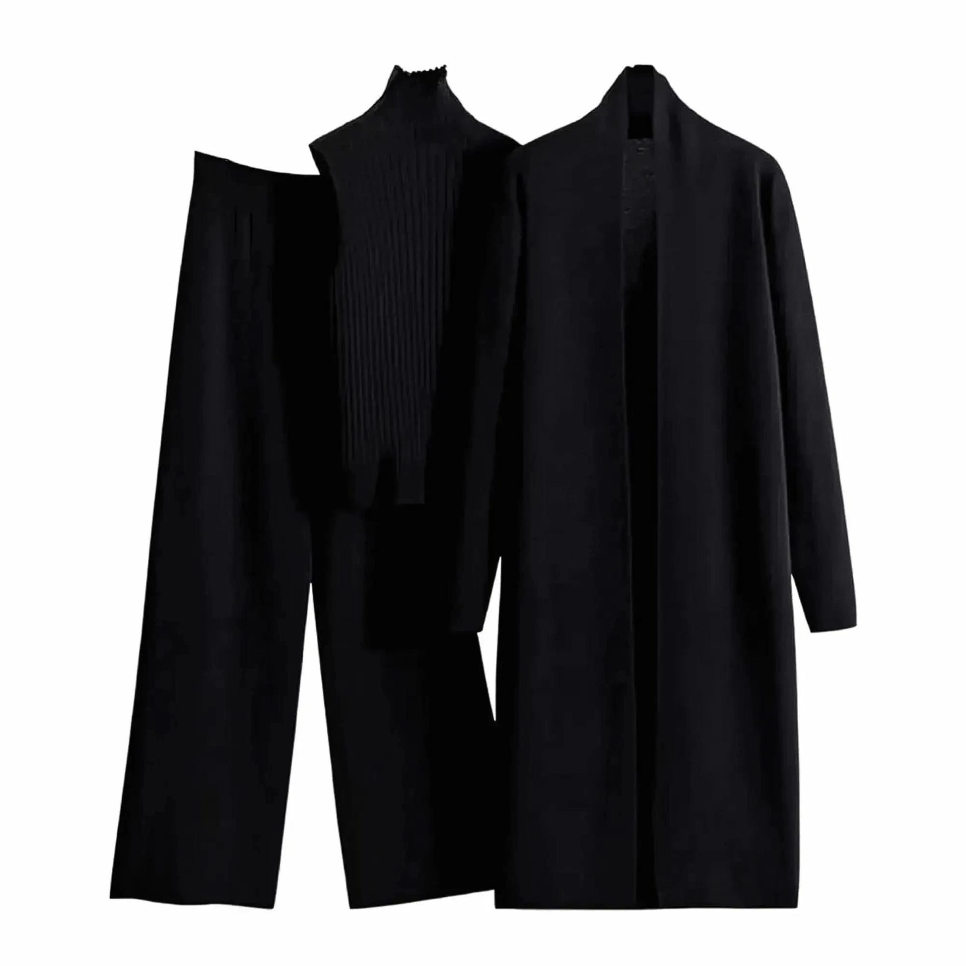 Ensemble 3 Pièces Tricot : Gilet Long + Pull Sans Manches + Pantalon - Saylana