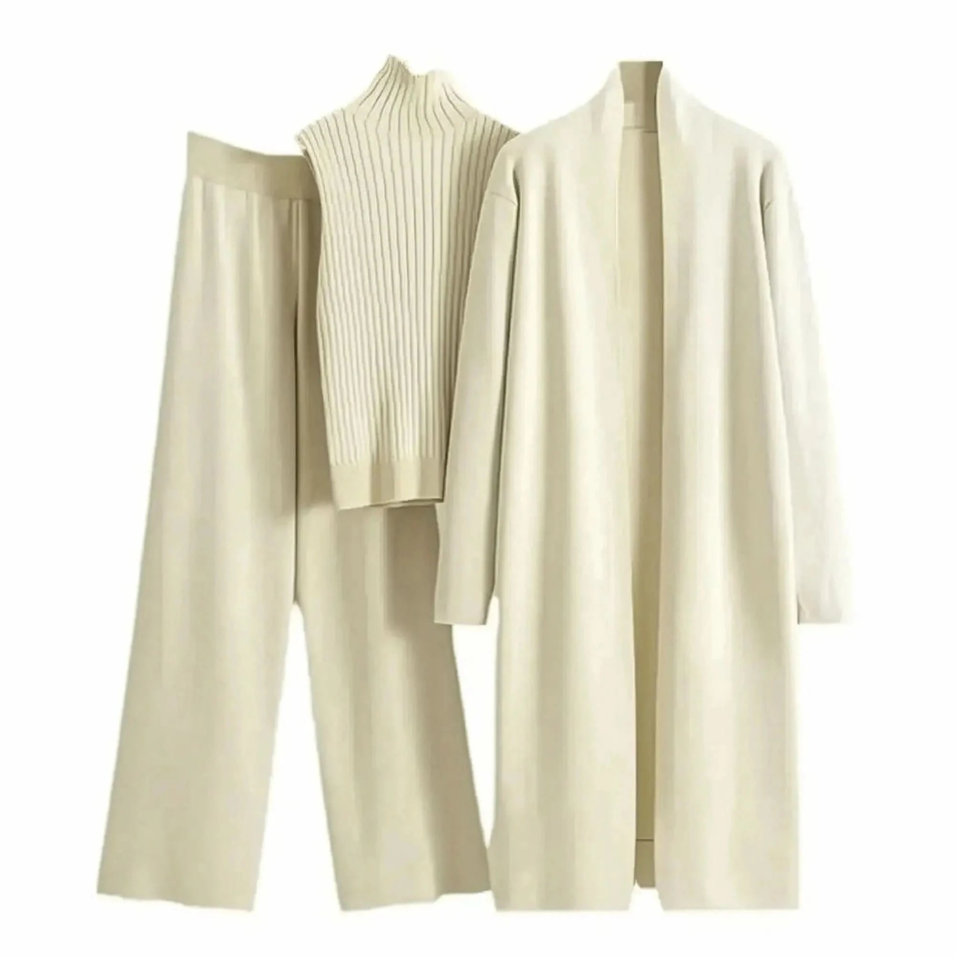 Ensemble 3 Pièces Tricot : Gilet Long + Pull Sans Manches + Pantalon - Saylana