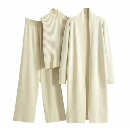 Ensemble 3 Pièces Tricot : Gilet Long + Pull Sans Manches + Pantalon - Saylana
