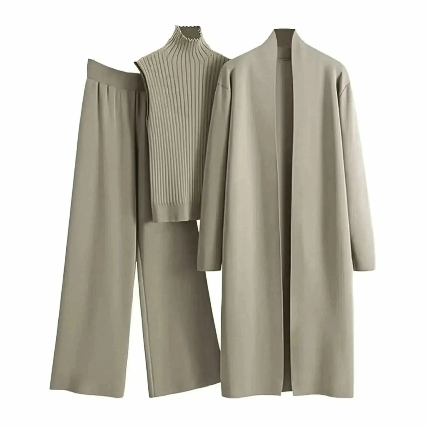 Ensemble 3 Pièces Tricot : Gilet Long + Pull Sans Manches + Pantalon - Saylana