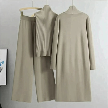 Ensemble 3 Pièces Tricot : Gilet Long + Pull Sans Manches + Pantalon - Saylana