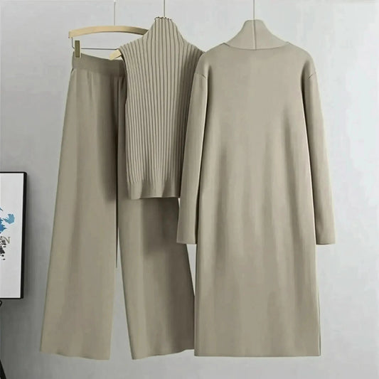 Ensemble 3 Pièces Tricot : Gilet Long + Pull Sans Manches + Pantalon - Saylana