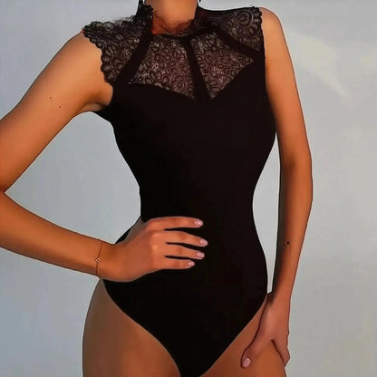 Body Dentelle Noir Sans Manches - Saylana