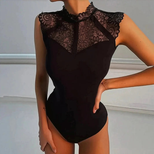 Body Dentelle Noir Sans Manches - Saylana
