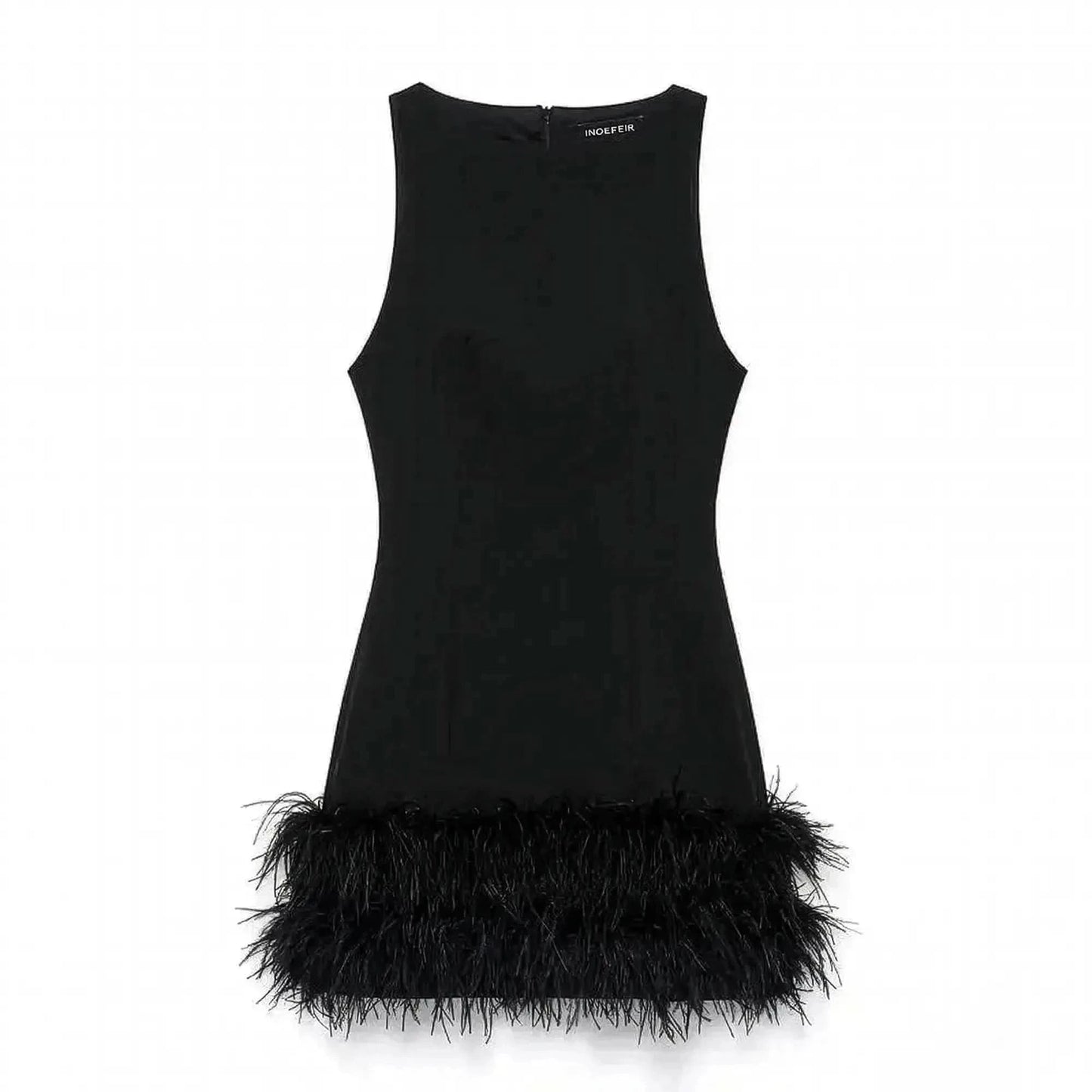 Mini Robe Noire à Plumes - Saylana