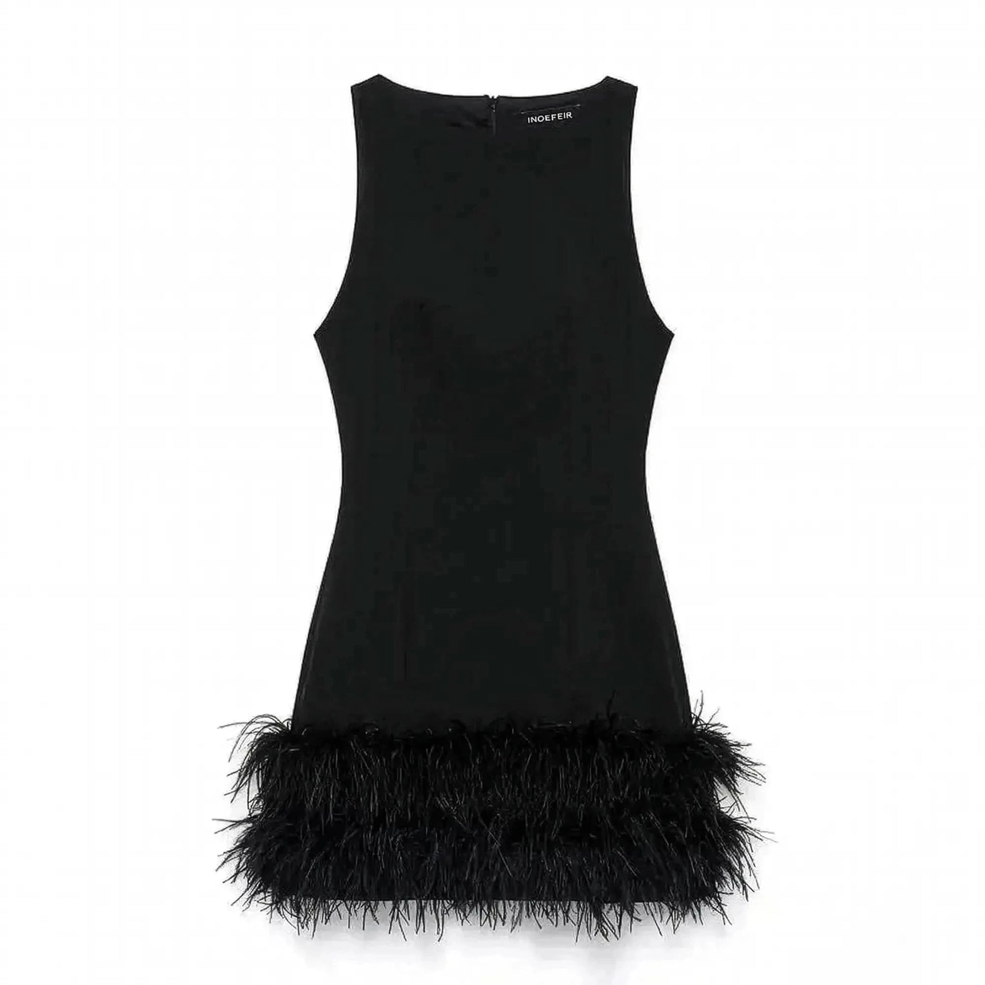 Mini Robe Noire à Plumes - Saylana