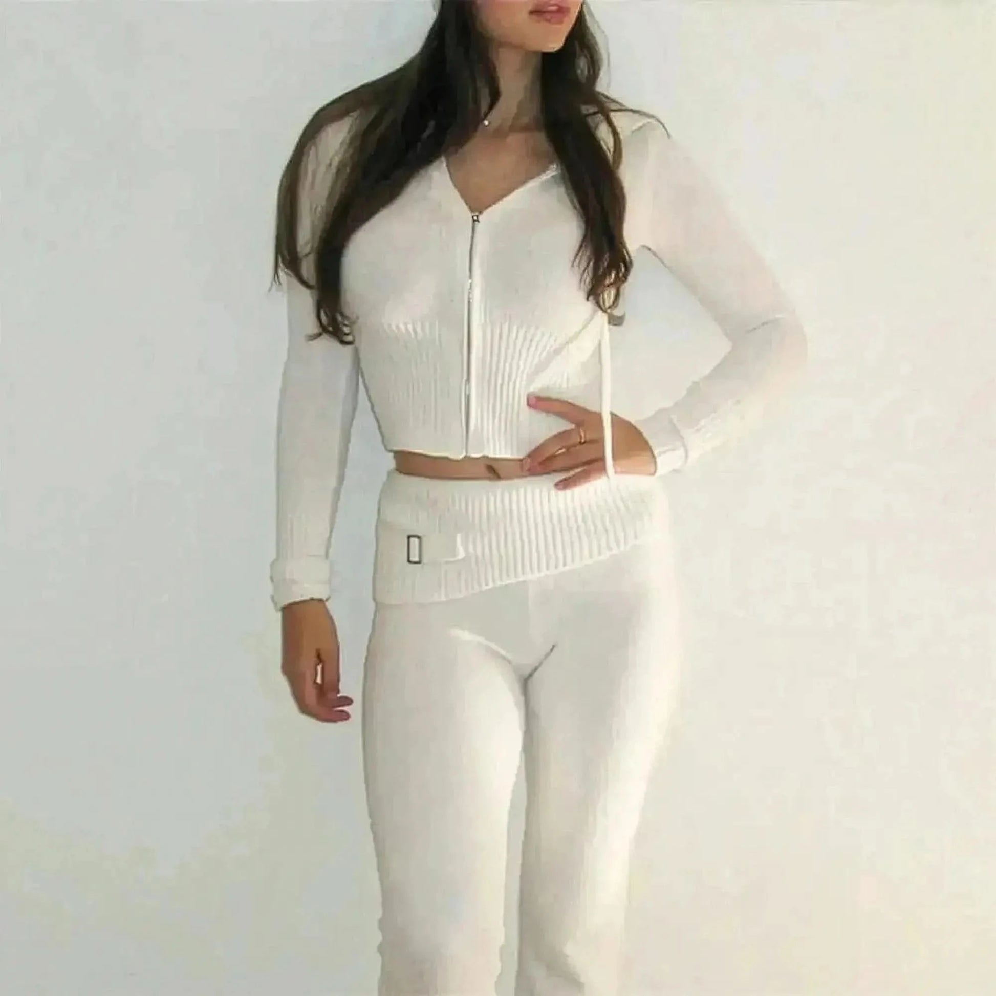 Ensemble Tricoté Femme : Crop Top + Pantalon - Saylana