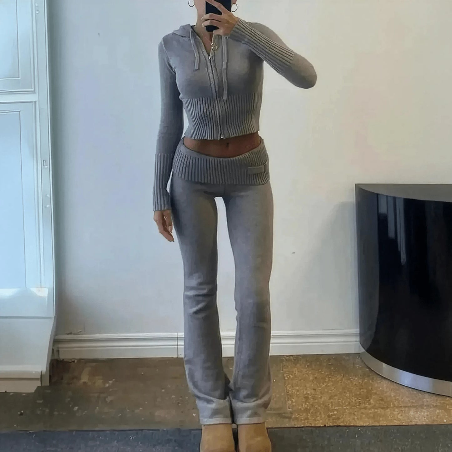 Ensemble Tricoté Femme : Crop Top + Pantalon - Saylana