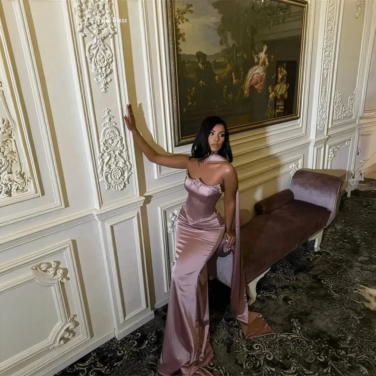 Robe Sirène Satinée avec Strass - Saylana