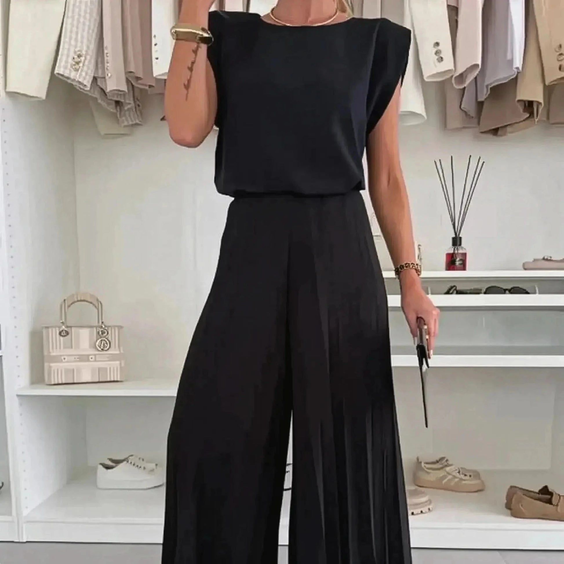 Ensemble Décontracté Imprimé : Top Sans Manches + Pantalon Large - Saylana