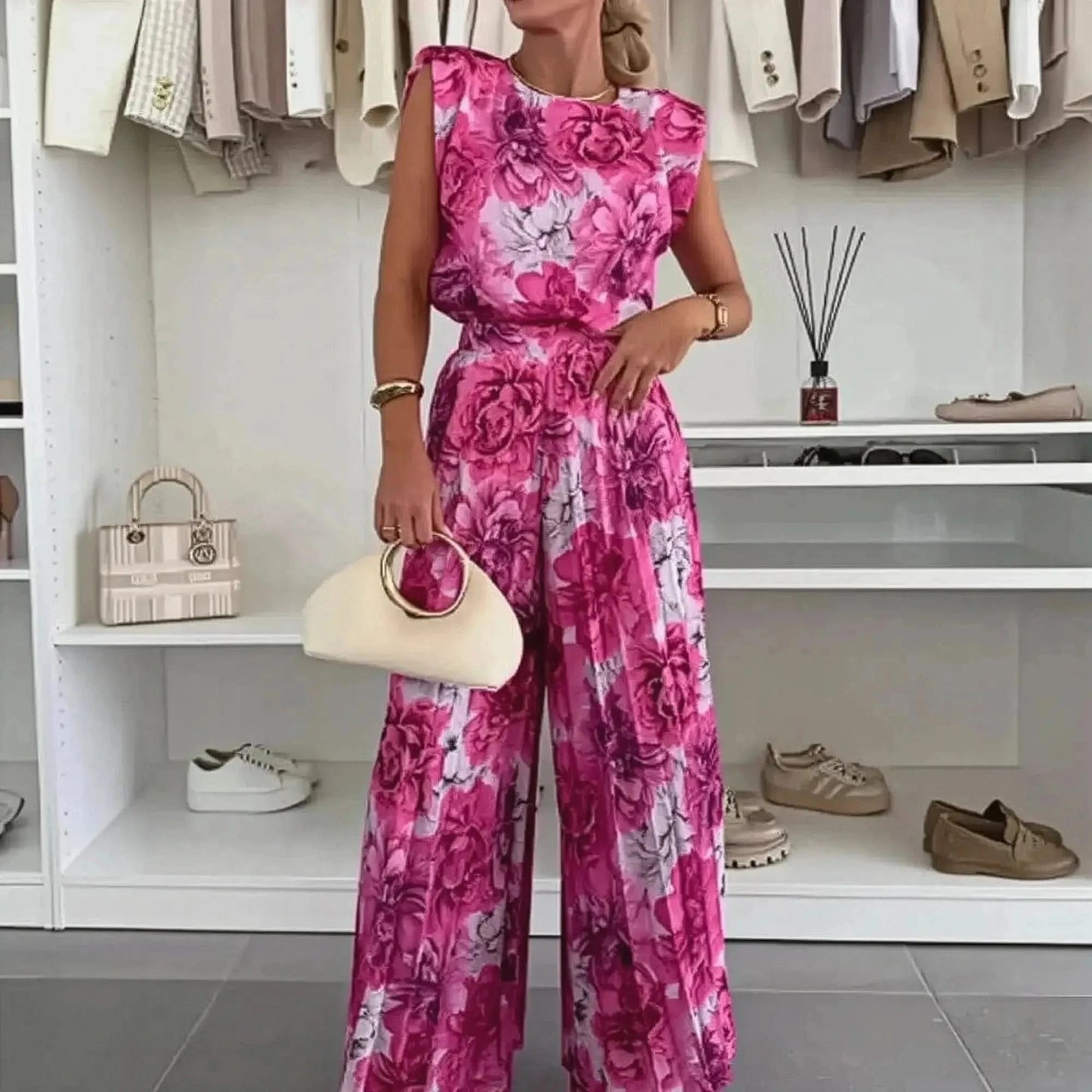 Ensemble Décontracté Imprimé : Top Sans Manches + Pantalon Large - Saylana