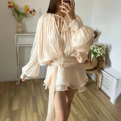 Mini Robe à Lacets Manches Longues - Saylana