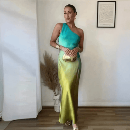 Robe Longue Asymétrique Imprimée - Saylana