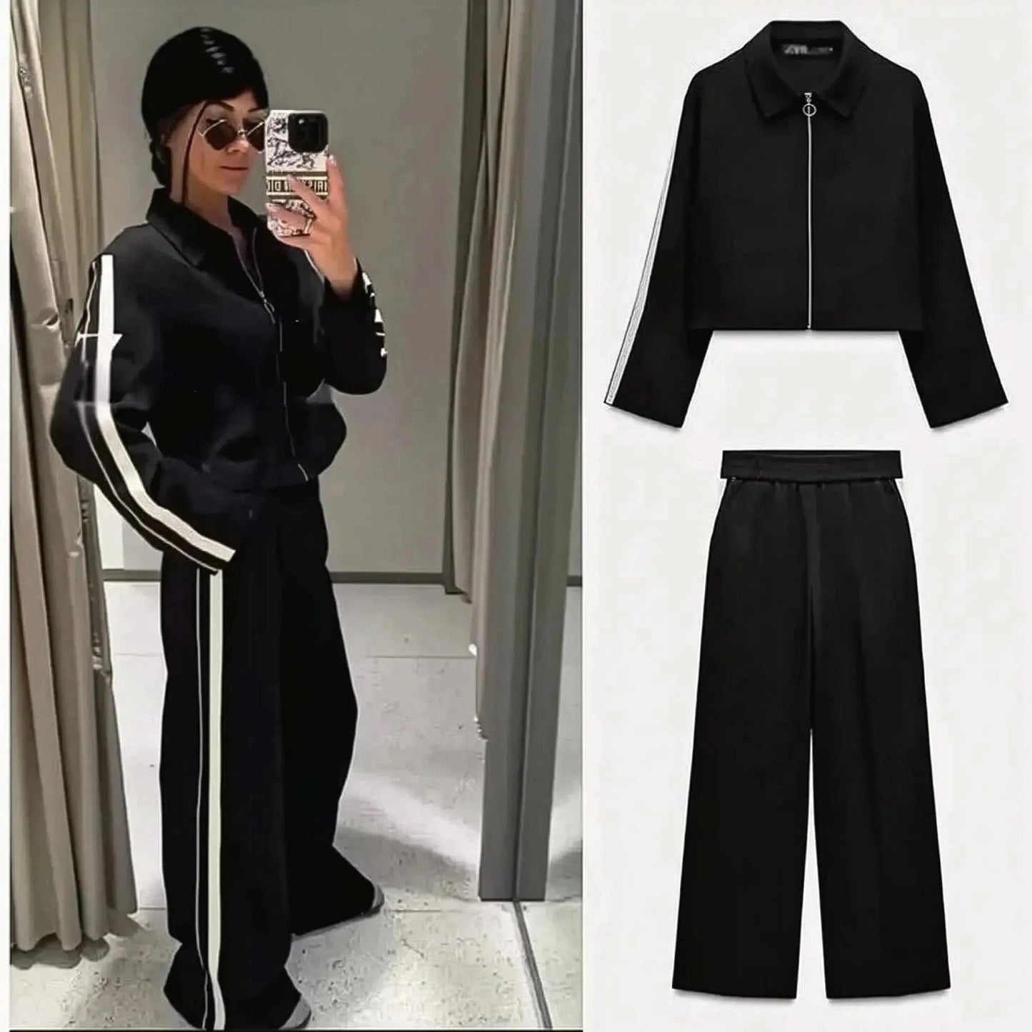 Ensemble Court Noir : Veste + Pantalon Patchwork - Saylana