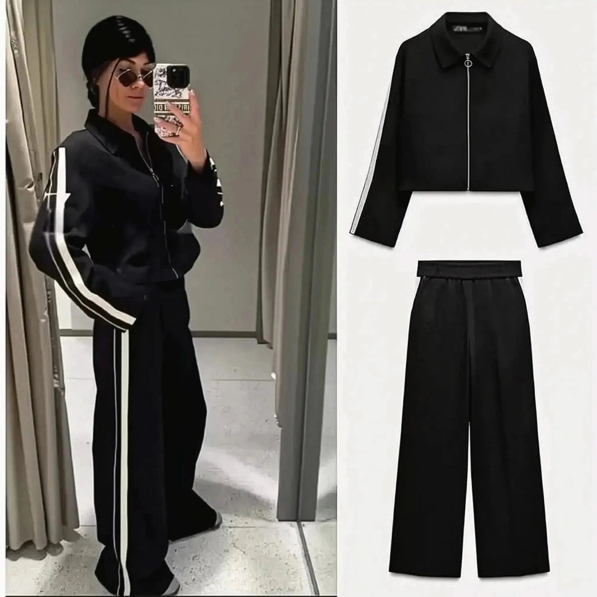 Ensemble Court Noir : Veste + Pantalon Patchwork - Saylana