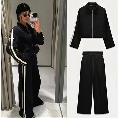 Ensemble Court Noir : Veste + Pantalon Patchwork - Saylana