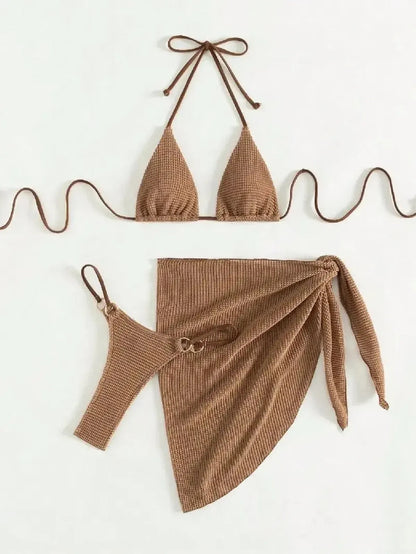Set Bikini Marron 3 Pièces Push-Up-Saylana