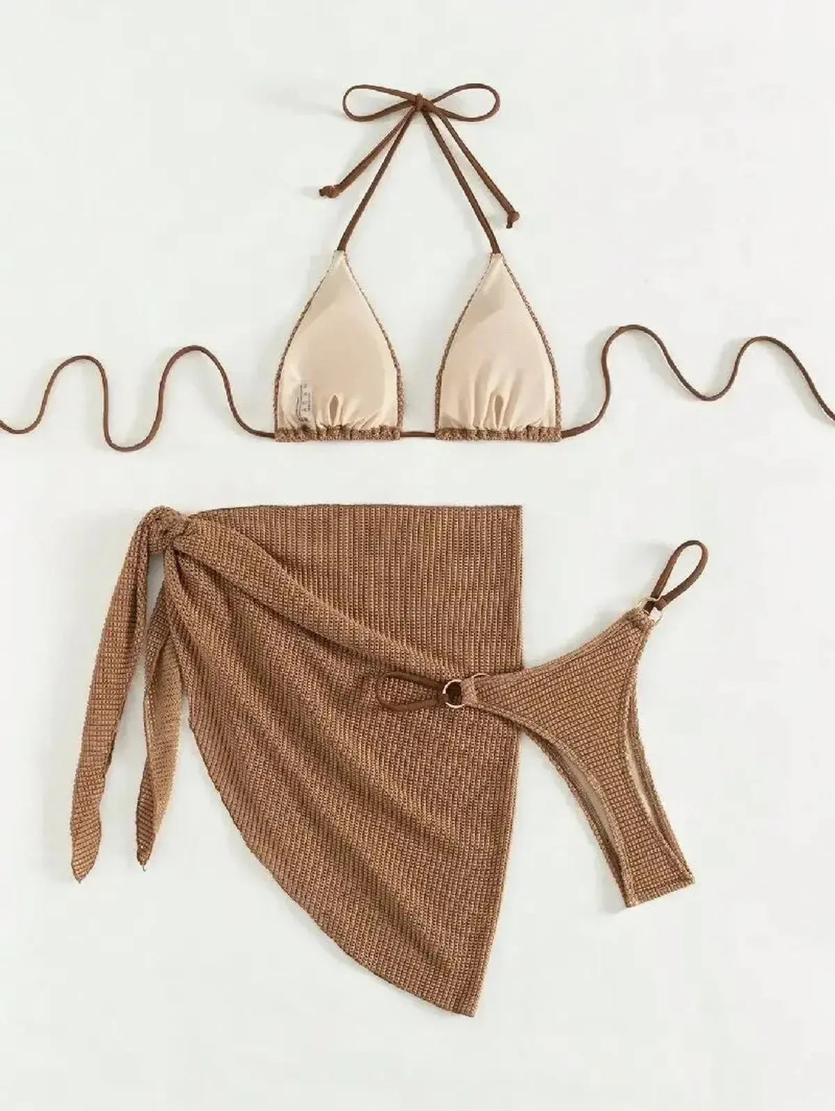 Set Bikini Marron 3 Pièces Push-Up-Saylana