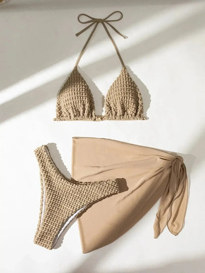 Set Bikini Marron 3 Pièces Push-Up-Saylana