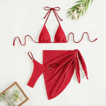 Set Bikini Marron 3 Pièces Push - Up - Saylana