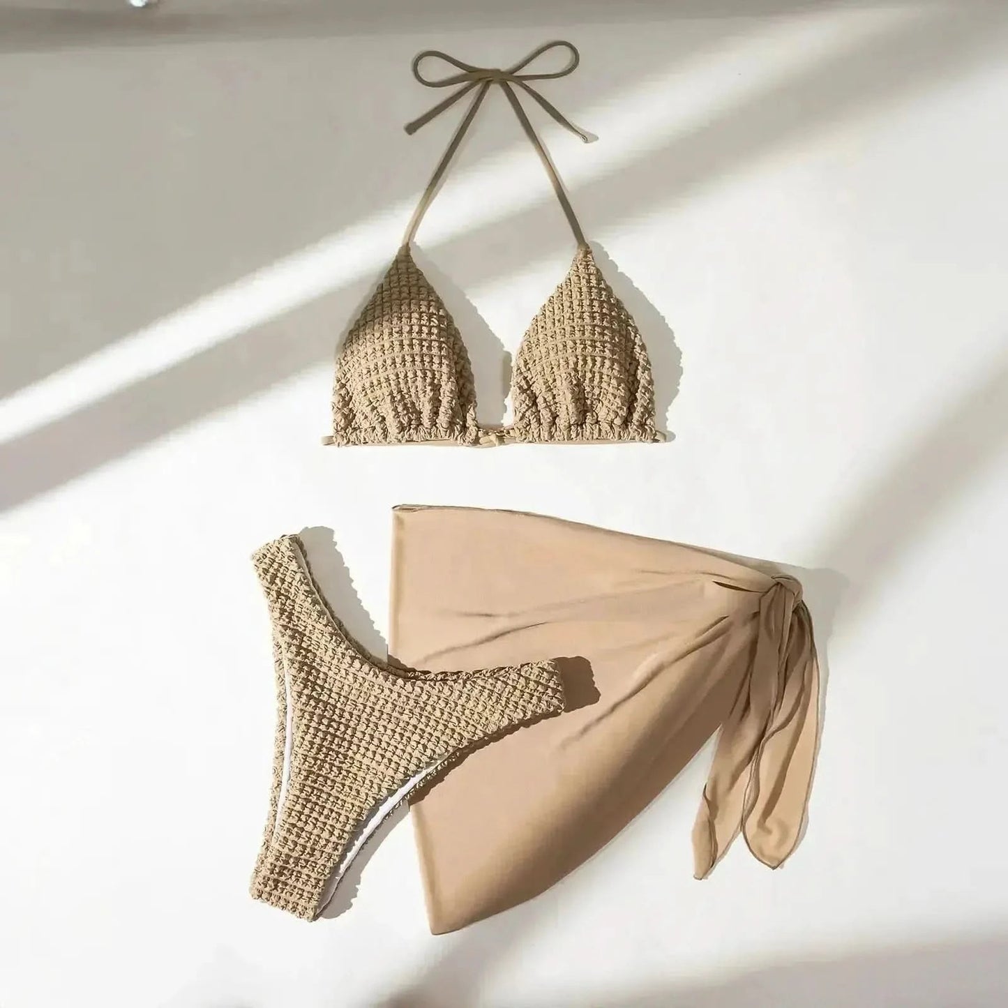 Set Bikini Marron 3 Pièces Push - Up - Saylana