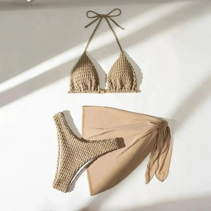 Set Bikini Marron 3 Pièces Push - Up - Saylana