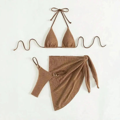 Set Bikini Marron 3 Pièces Push - Up - Saylana