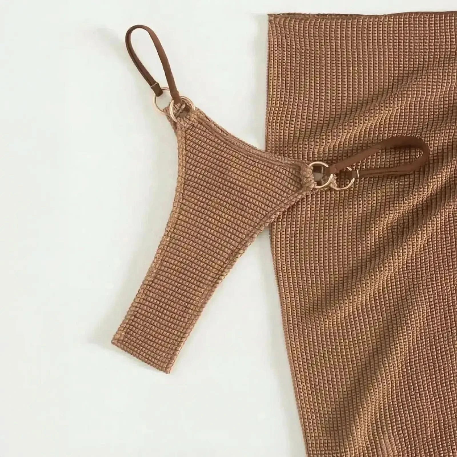 Set Bikini Marron 3 Pièces Push - Up - Saylana