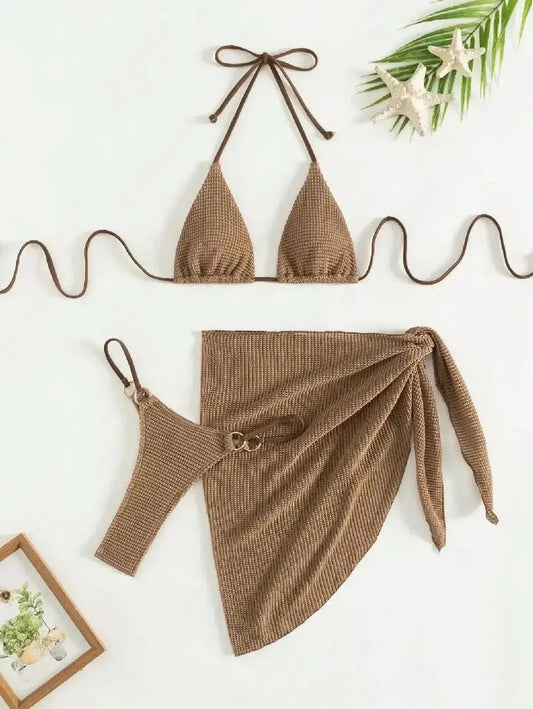 Set Bikini Marron 3 Pièces Push-Up-Saylana