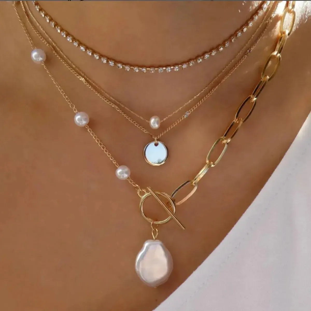 Set Colliers Multi-Rangs Dorés-Saylana